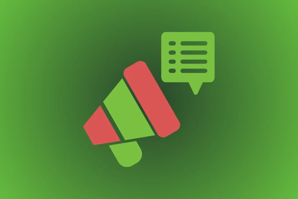 Como criar uma mensagem de marca que conecte com o público e venda mais, ilustrado por megafone e balão de conversa em tons de verde.