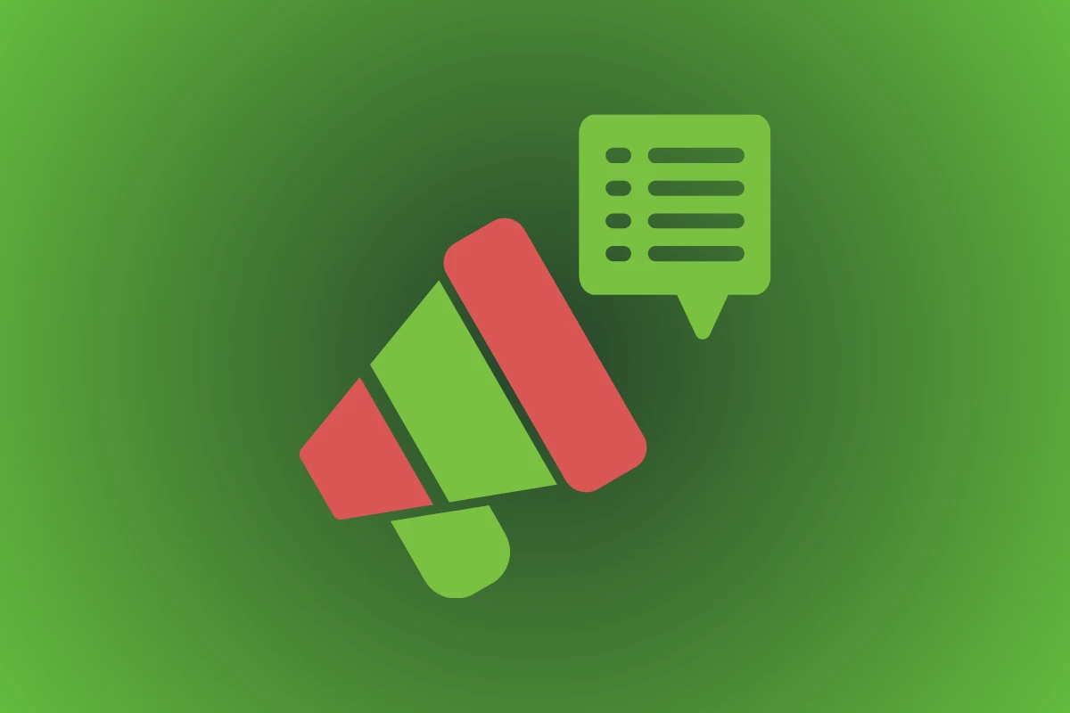 Como criar uma mensagem de marca que conecte com o público e venda mais, ilustrado por megafone e balão de conversa em tons de verde.