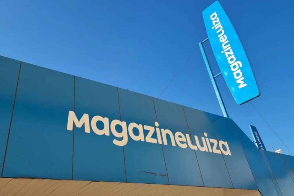 Como criar uma mensagem de marca com o case do Magalu, mostrando a fachada da Magazine Luiza como exemplo de posicionamento, reconhecimento e conexão com o público.