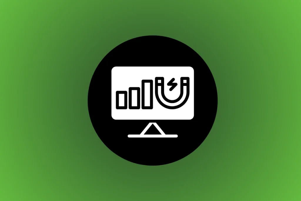 Ilustração sobre vantagens do inbound marketing com monitor, gráfico de crescimento e ícone de atração de leads, representando estratégias para reduzir CAC e aumentar resultados digitais.