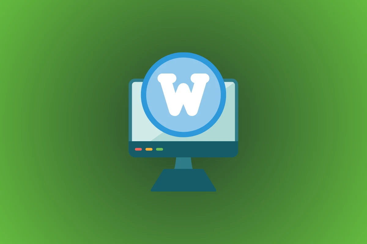 Ilustração de um computador com o símbolo do WordPress, representando plugins para performance, segurança e SEO.