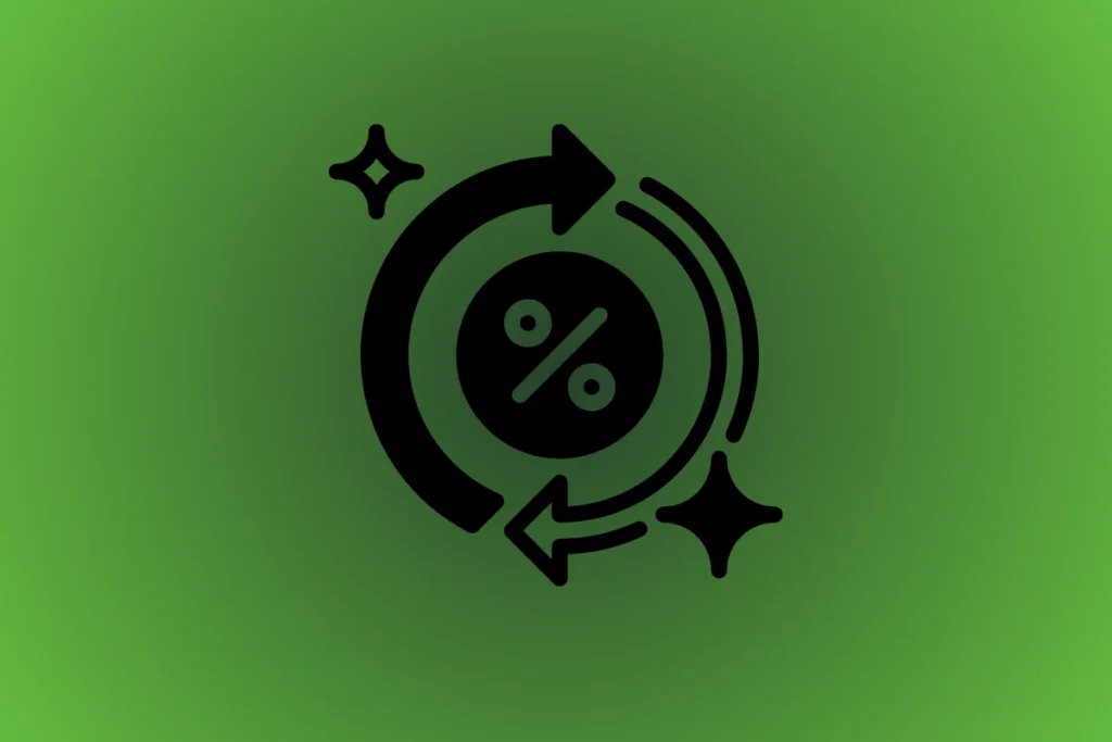 Como converter clientes com estratégia: ícone de porcentagem com setas circulares representando otimização e melhoria contínua da conversão.