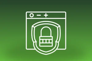 Ilustração de segurança digital com cadeado e navegador, simbolizando site seguro. Conheça a Verticis